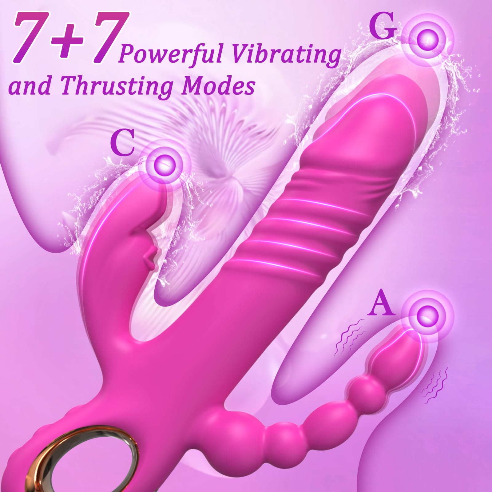 Thrusting Dildo Vibrator Sex Toys for Women, G Spot Anal Rabbit Vibrators Adult Sex Toys with 7 Powerful Speeds & 7 Vibrating Modes Upgrade Silicone Waterproof Rechargeable,Rose
