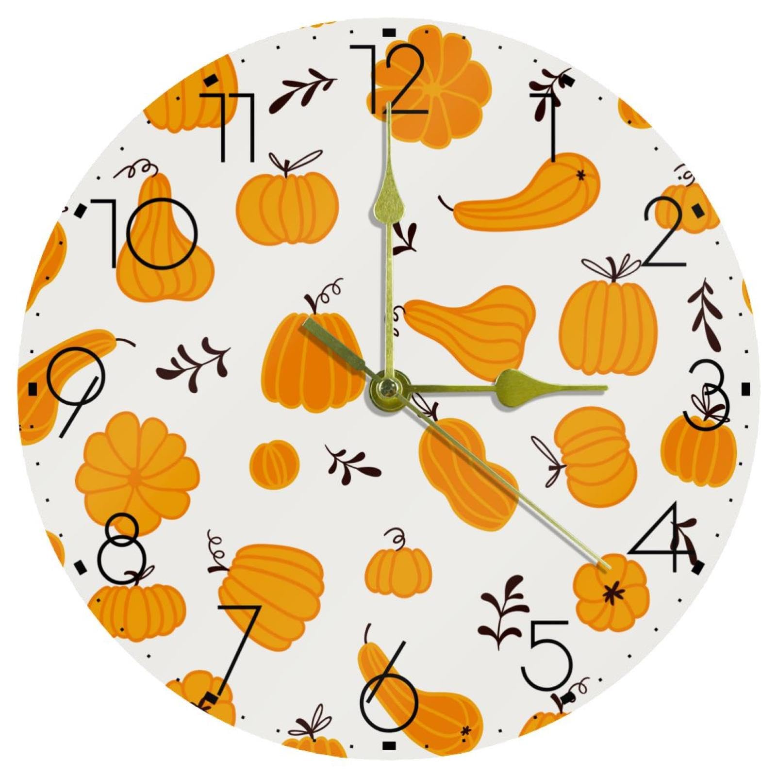 Horloge murale citrouille d'automne ronde, cadeau idéal pour le salon