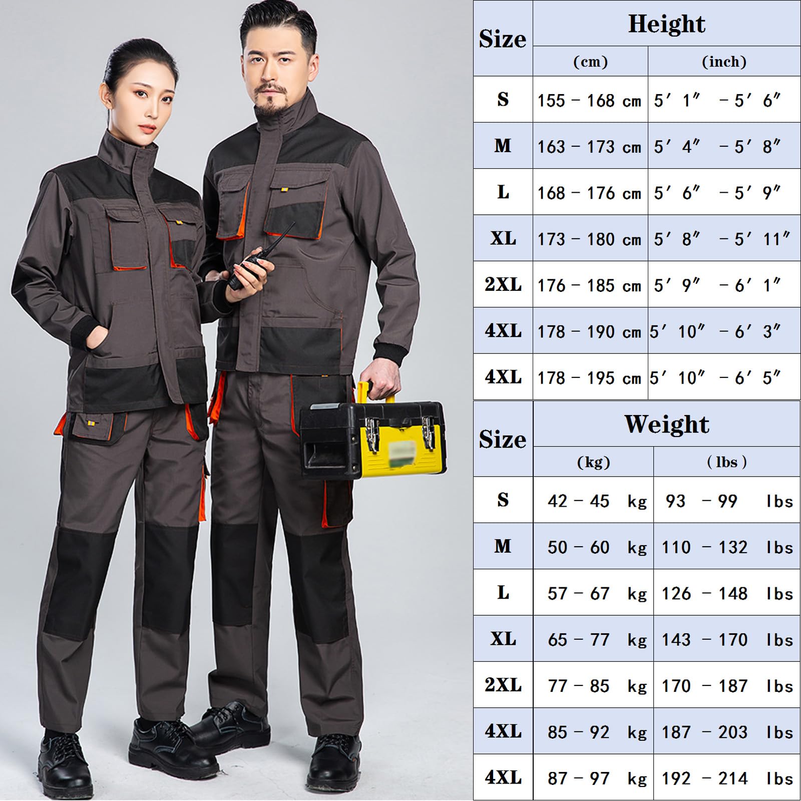 Chaqueta De Manga Larga Y Pantalones Unisex Traje De Trabajo Con Bolsillos De Herramientas, Cintura Elástica Y Coderas Y Rodilleras