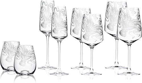 Miniatura 8 de Caskata Lucy the Octopus - Juego de 2 copas de vino tinto  Juego de vasos de cristal artesanales hechos a mano para vinos tintos  Juego de vasos de