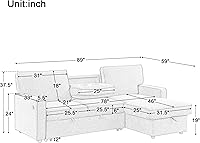 LUMISOL 89" Beige Convertible L-Shaped Sleeper Sofa Bed with Pull-Out Chaise, USB Ports & Cup Holders