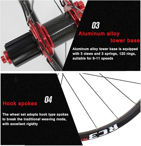 Miniatura 5 de ZECHAO Rueda de ciclo de 2627.529 pulgadas, tambor de flores de fibra de carbono delantero, 2 traseros, 5 rodamientos, 24 agujeros, accesorios de