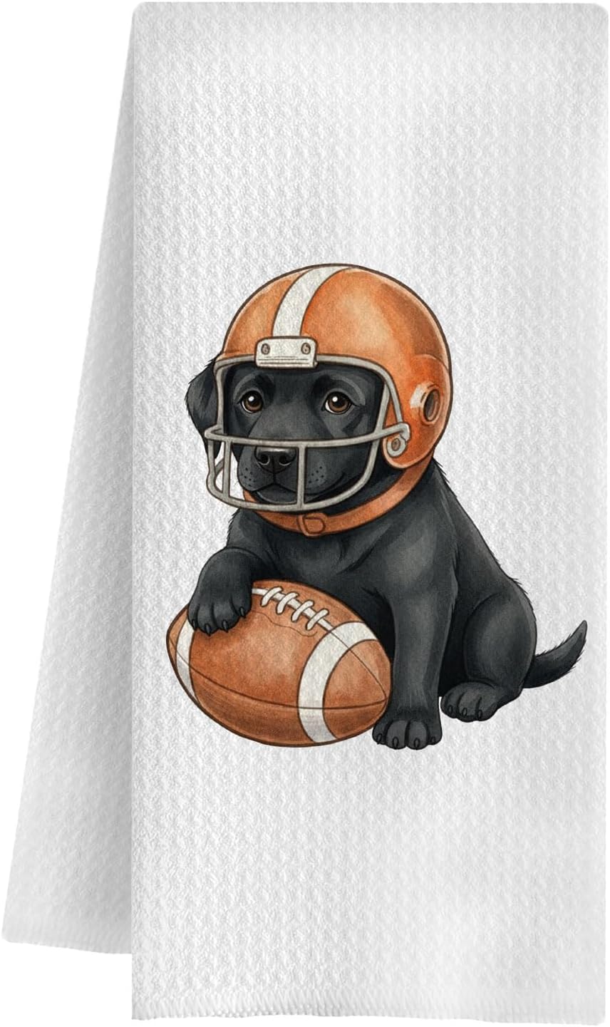 Football Black Labrador Retriever Dog Kitchen Towels, Black Lab Gifts Dish Tea Towels, Football Lover Player Fan Gifts Decorative Hand Towel for Kitchen Bathroom, 16x24 Inch