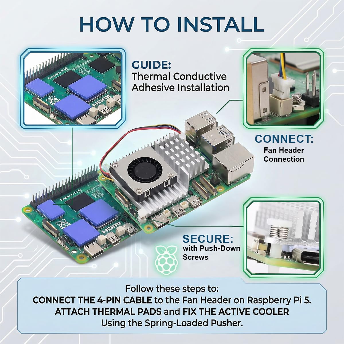 Zolara Active Cooler Raspberry Pi 5 Dissipateur Thermique avec Ventilateur PWM 5V 100mA, Radiateur Aluminium pour Ras-Pi 5 4GB 8GB 16GB, Refroidissement Actif Silencieux et Contrôle Automatique