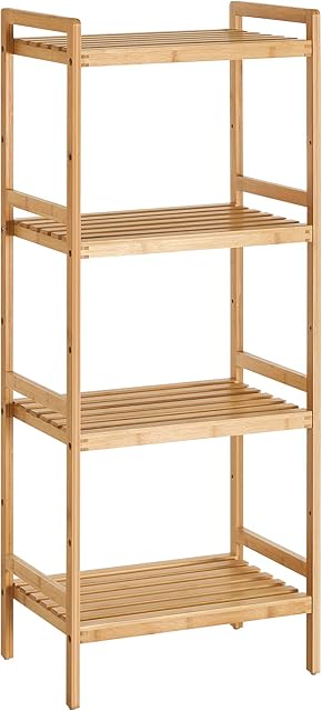 SONGMICS Bamboo Shelf, Kitchen Shelving, Bathroom Shelf, Bookcase, 4 Shelves 45 x 31.5 x 110 cm Ideal for Bathroom, Kitchen, Living Room, Bedroom, Balcony, Natural BCB074N01