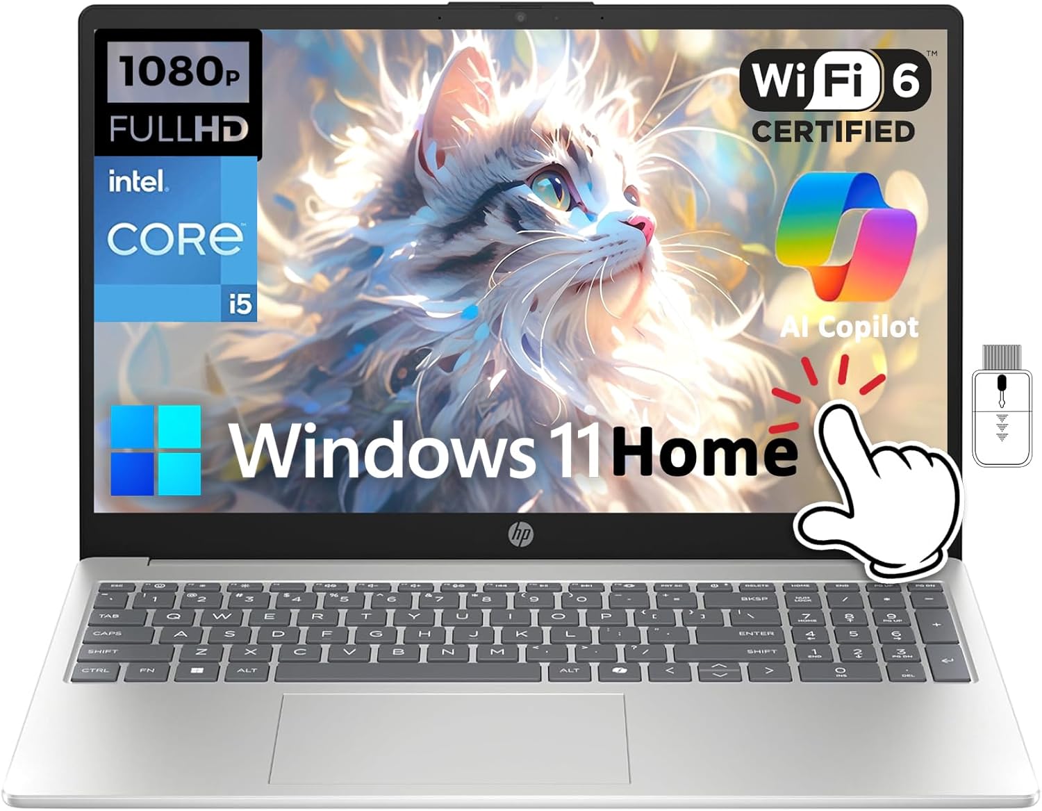 HP 15 Business Laptop, 15.6 FHD IPS Touchscreen, Intel 13th Gen 10-Core i5-1334U, 32GB RAM 1TB SSD, Copilot AI, Wi-Fi 6, 10-Hr Long Battery, Numeric KB, Privacy Camera, Windows 11 Home, w/Accessory