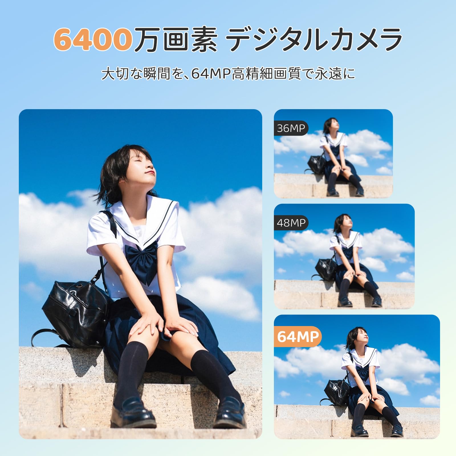 Amazon | Beho デジタルカメラ 6400万画素 4K デジカメ 180度回転可能 