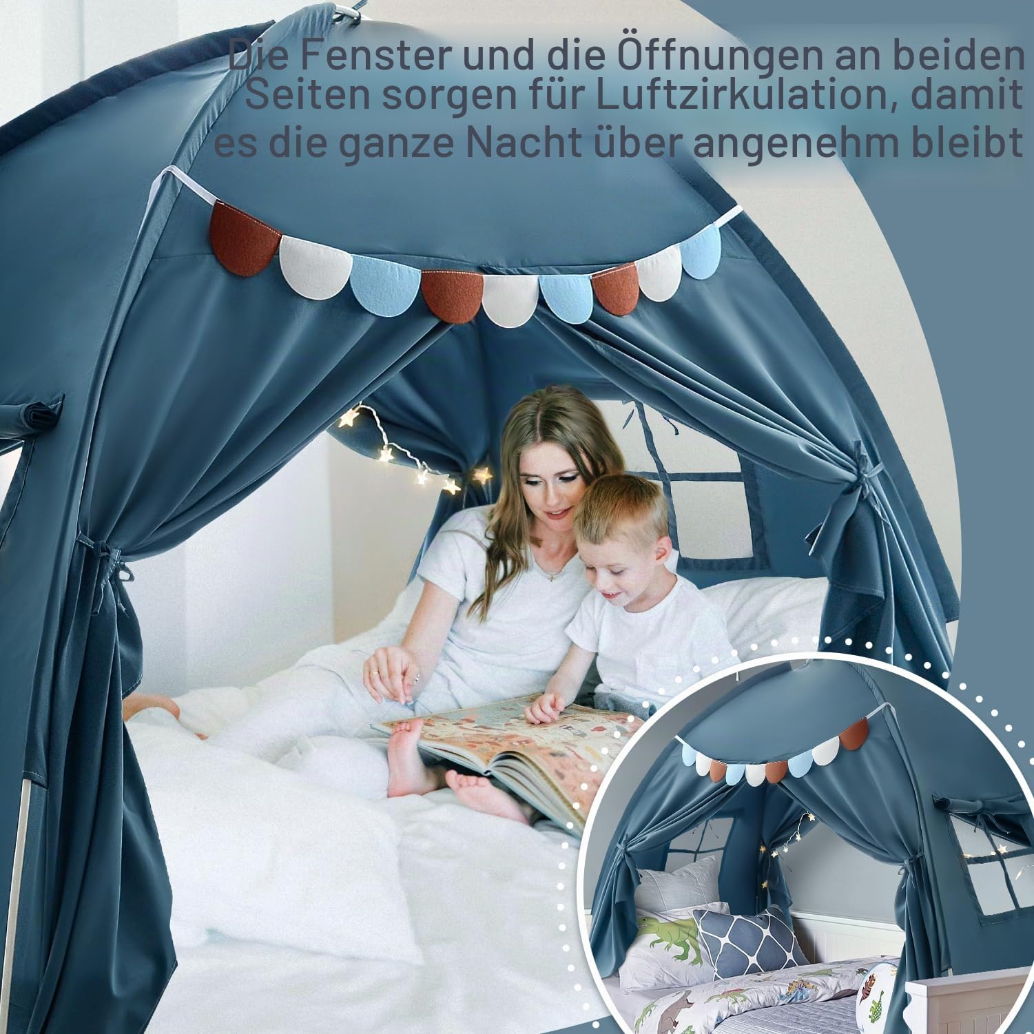 Doppelbett Zelt für Kinder, Doppelbett, Bohemian-Quaste, Innen-Sichtschutzzelt auf dem Bett, schlafen im Zugluftraum für Mädchen und Jungen
