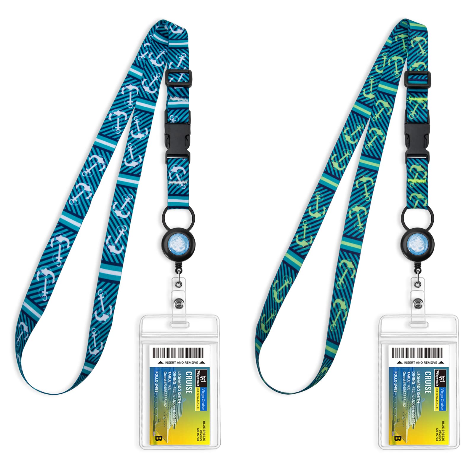 MNGARISTA Retractable Cruise Lanyard for Ship Cards, Waterproof Lanyards for Cruise Ship Cards with ID Holder, 2 Pack, Anchor