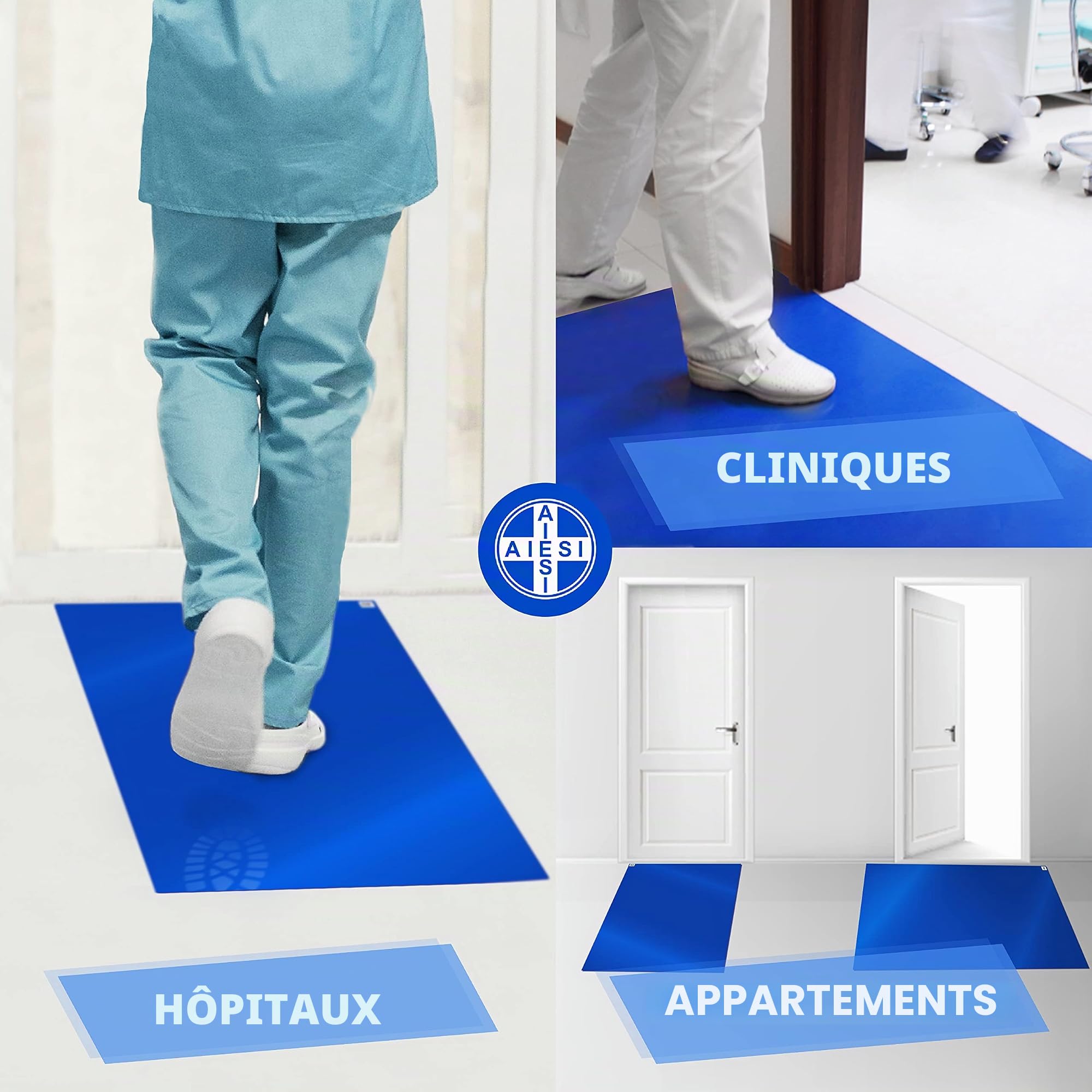 AIESI® Tapis décontaminant Amovible adhésif 30 Feuilles détachables avec Bactericide Bleu Dimensions 60x115 cm (5 Tapis avec 30 Feuilles), Antibactérien, Antipoussière