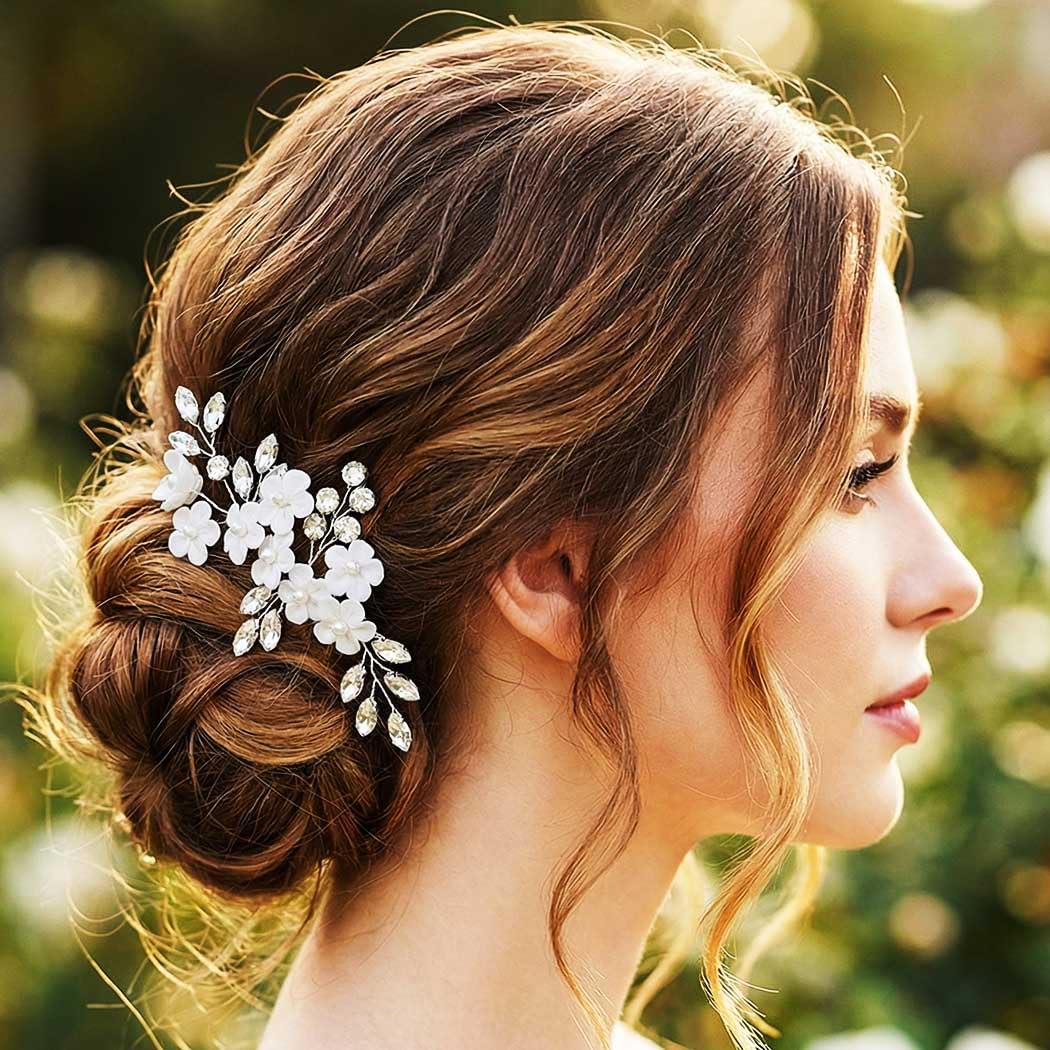 GORAIS Bride Wedding Flower Hair Comb Silver Rhinestone Bridal Hair Accessories Hair Clip for Women and Girls (Silver) - Image 4