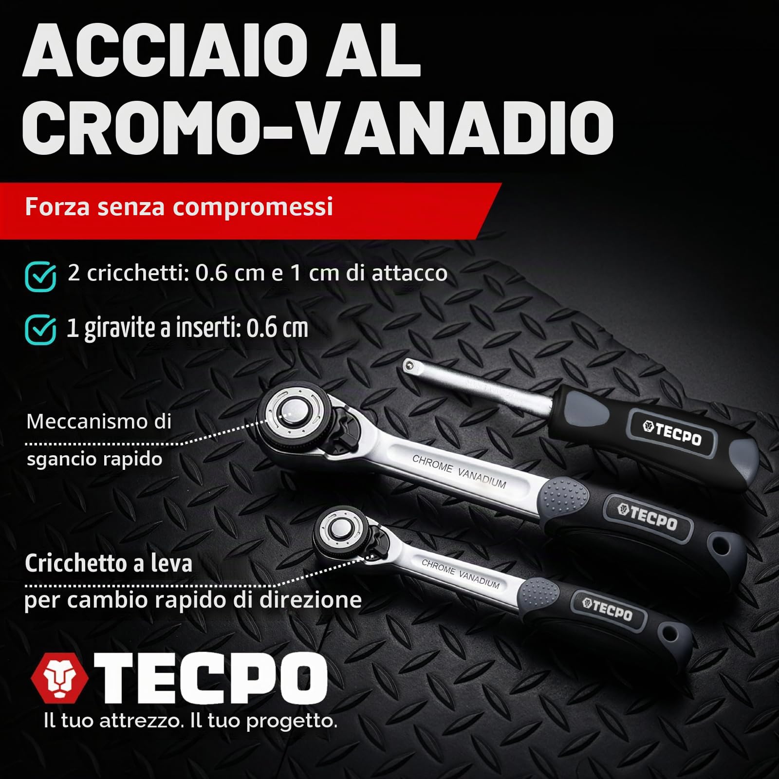TECPO Set di utensili per pollici Harley a bussola, dadi dimensioni set scatola a cricchetto
