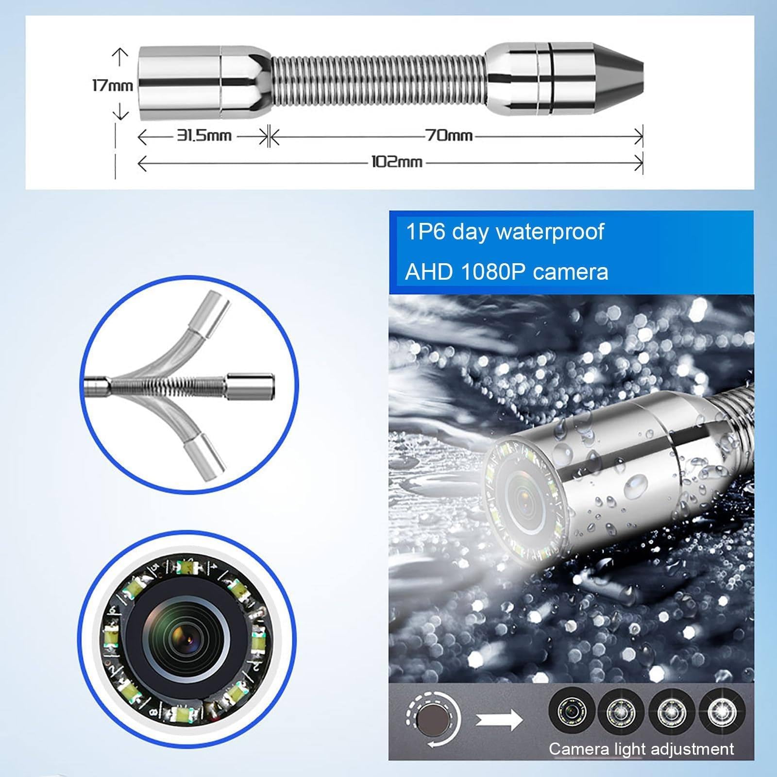 9-calowa kamera inspekcyjna do rurociągów, kamera rurowa 20 m/30 m/40 m/50 m, z 8 diodami LED i rozdzielczością AHD 1080P, do metra na zewnątrz