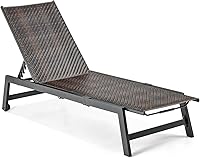Vista 1 de Giantex Tumbona para patio, silla reclinable de ratán de polietileno para exteriores con ruedas, respaldo ajustable de 5 posiciones, marco de acero