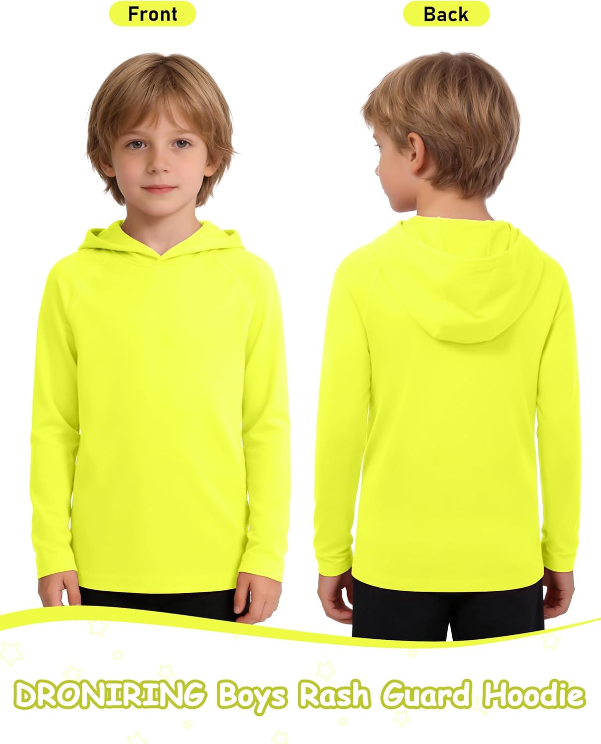 Boys Hooded Long Sleeve Rash Guard Swim Shirt, Youth Kids UPF 50+ Fishing Shirt, Sun Protection Hiking Beach Hoodie - Image 2