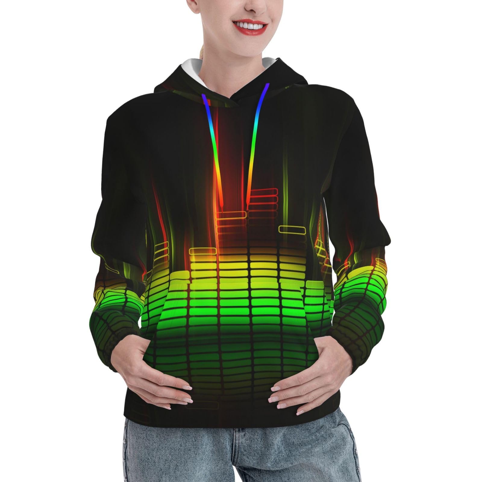 Froon Women's 3 D Graphic Cool Music Sound Print Hoodie - Long Sleeve Hooded Pullover For Autumn Winter, Casual Sweatshirt With Kanga Pocket