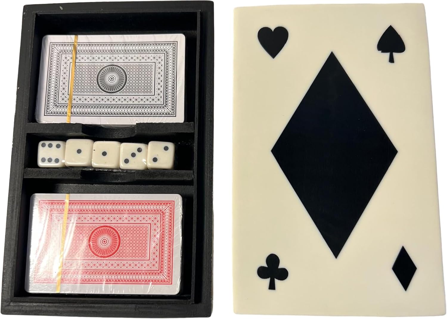 Thorness Elegant Handcrafted Luxury Resin Double Deck Playing Card Box with Dice Set, 18.5cm (L) x 12cm (W) x 4cm (H),, Cream, 31219