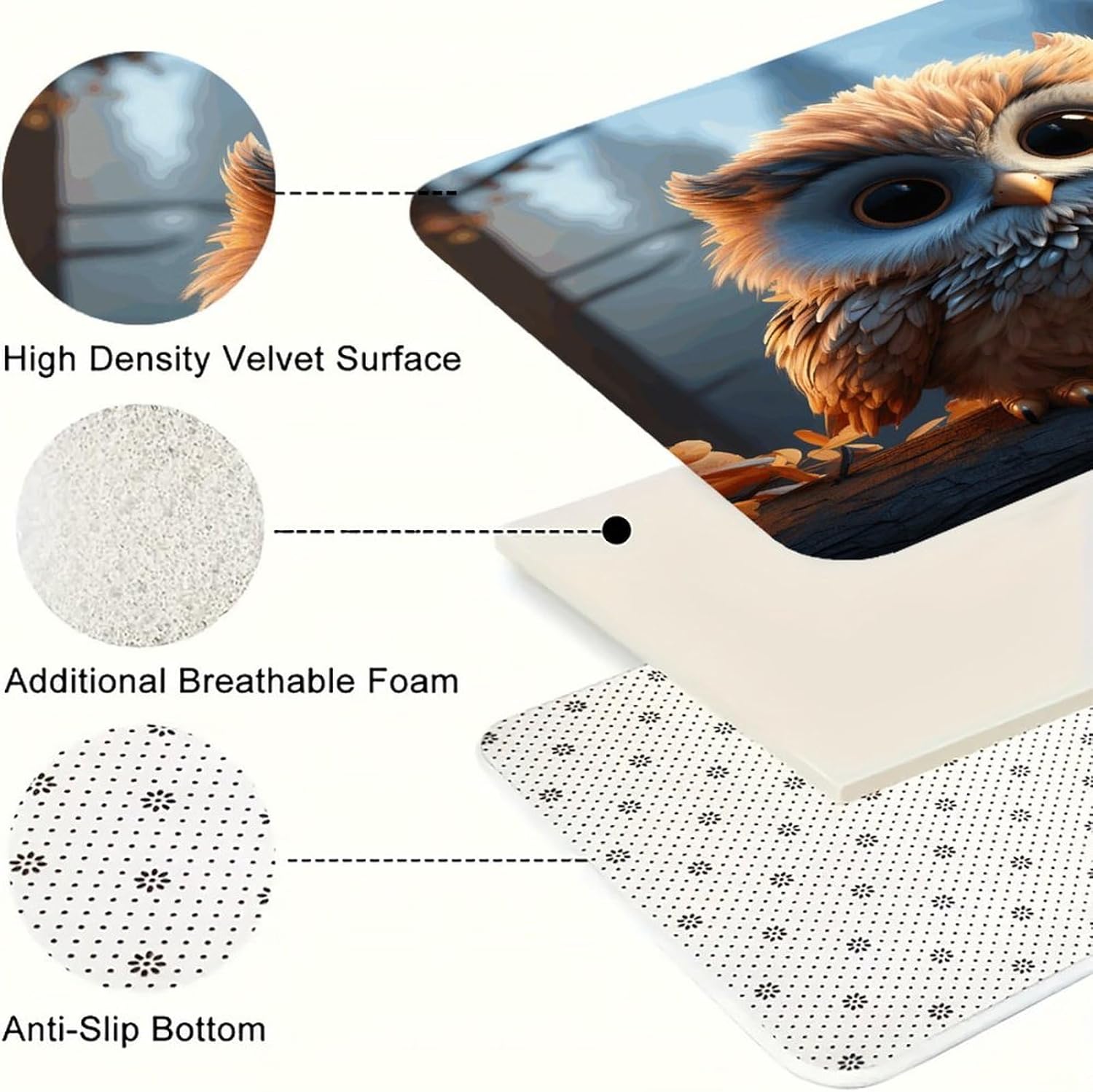Cute Owl Kitchen Rugs Sets of 3 Non Slip Kitchen Mats for Floor Farmhouse Kitchen Sink Mat Thick Comfort Standing Mat for Laundry Room Hallway Bathroom