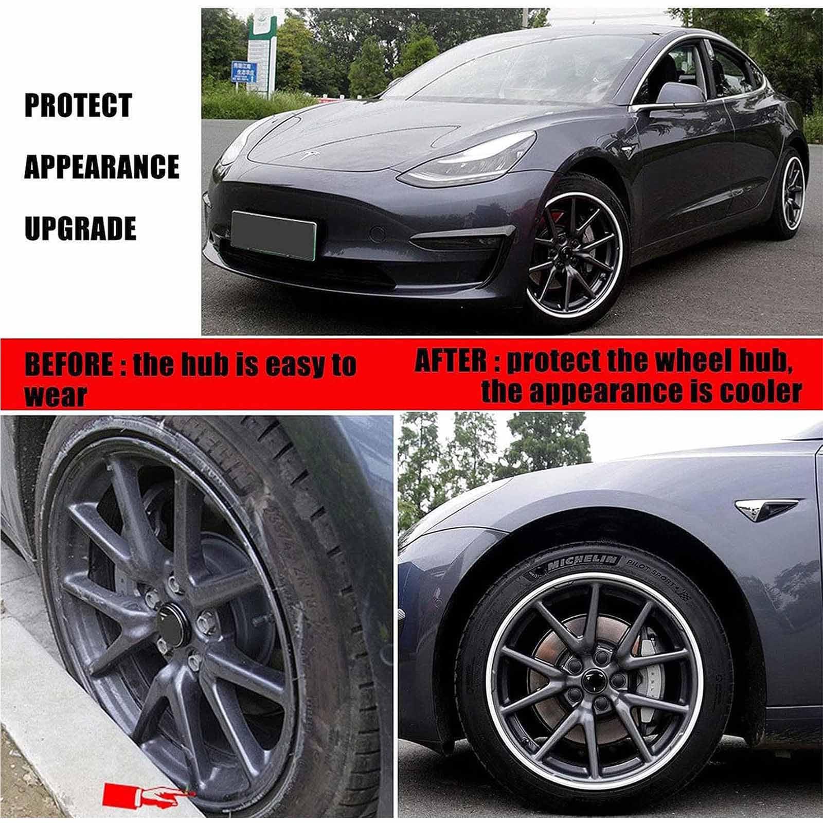 Protezione Per Cerchi Auto Ad Alta Resistenza, Protezione Per Cerchi in Lega Da 16-21 Pollici, 4 Pezzi Di Rivestimento in Gomma Per Pneumatici, Protezione Dei Pneumatici Dai Graffi ,18inch,Black