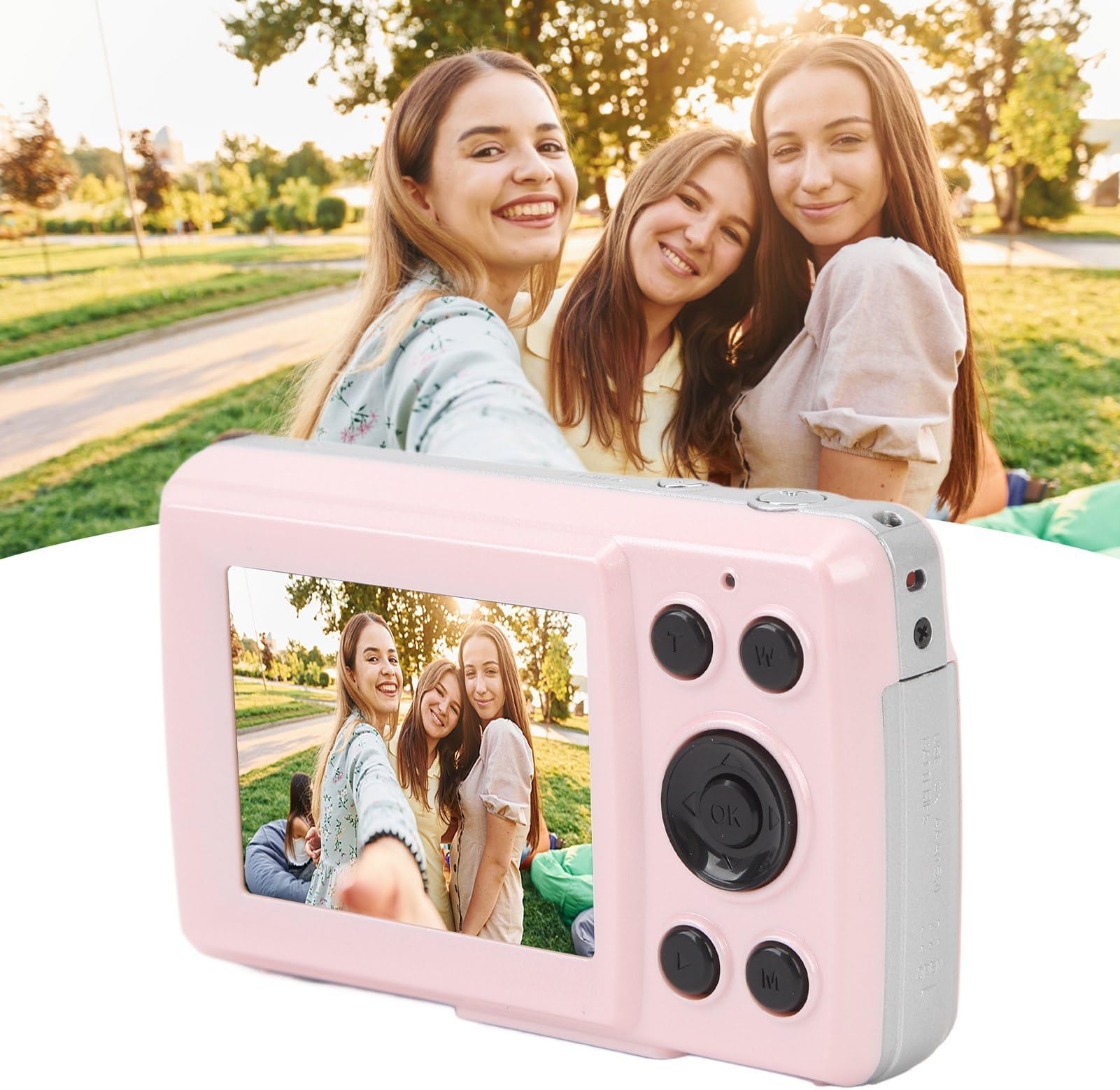 Digital Camera, 1080P 16MP Auto Focus CCD Point and Shoot Vlogging Camera with 2.4in Screen for Travel, 16X Zoom Portable Compact Photo Camera for Boys Girls Beginners Kids Teens