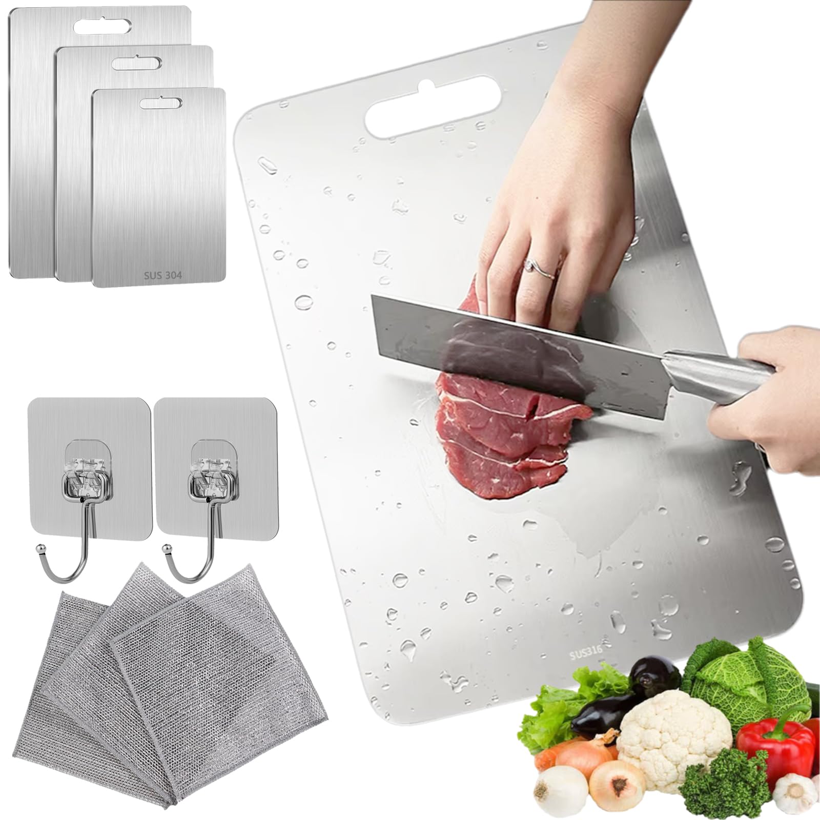 Tabla de cortar de titanio de doble cara en bambú para cocina Tabla de cortar de doble cara para uso alimentario, titanio puro y bambú, antiadherente, duradera y fácil de limpiar