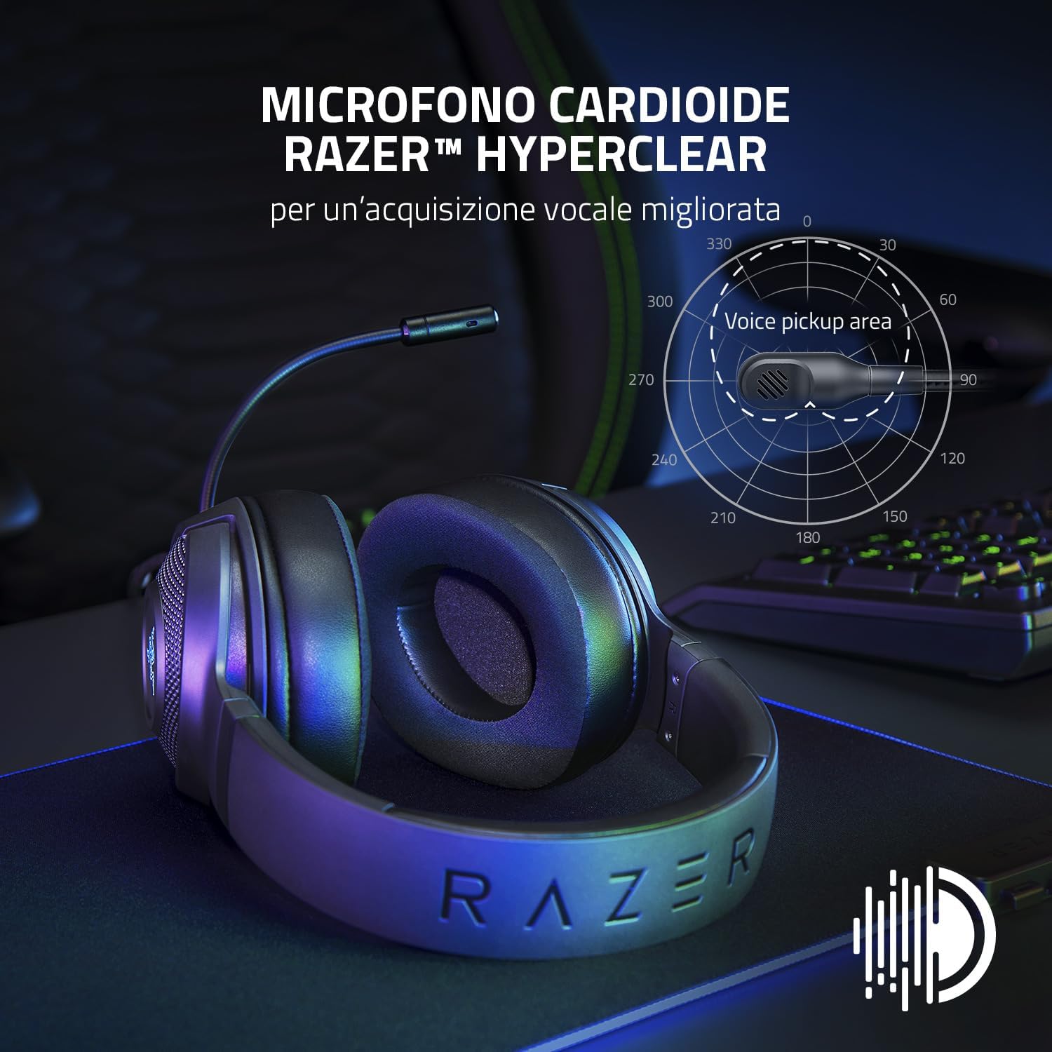 Razer Kraken V3 X USB - Cuffie cablate USB da gaming Comfort ultraleggero (ultra-leggera da 285g, Driver TriForce da 40mm, Microfono cardioide HyperClear, Audio Surround 7.1, Chroma RGB) Negro Kraken V3 X USB Negro - Immagine 4