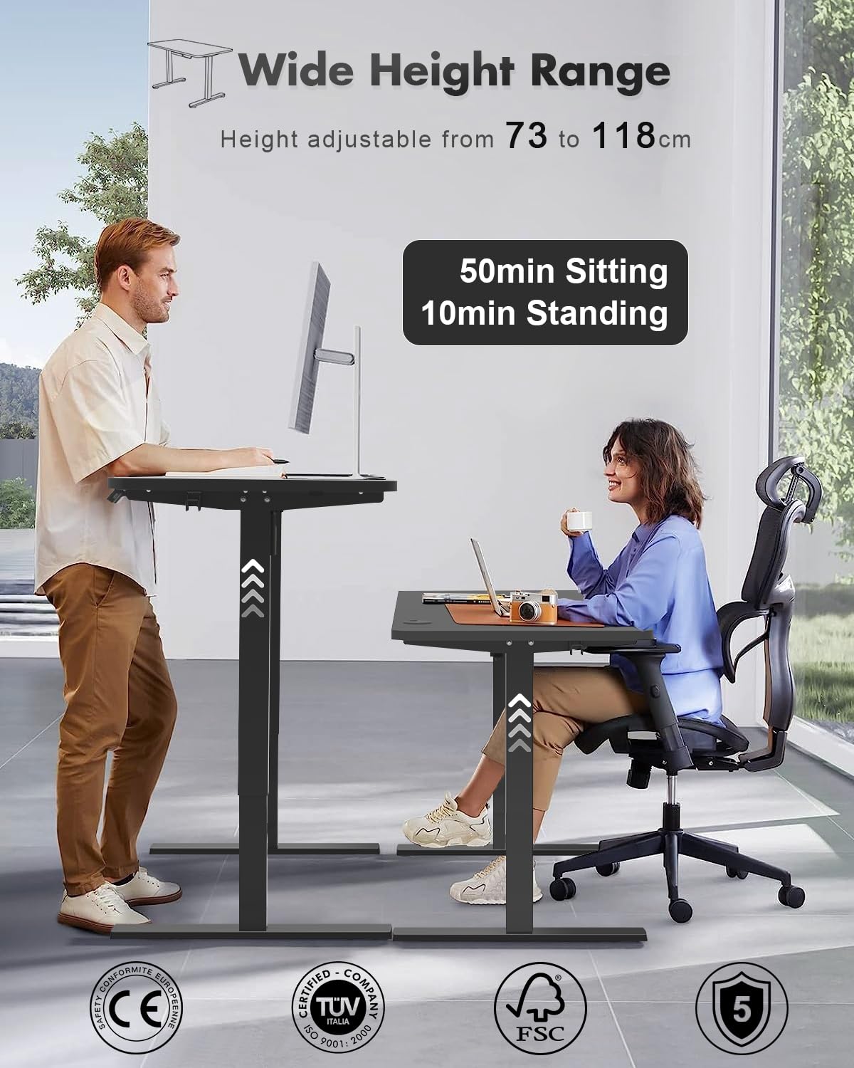 JUMMICO Scrivania Regolabile in Altezza, Scrivania Regolabile Elettrica con Smart Panel da caricatore USB, Scrivania in Piedi con Funzioni di Memoria, Standing Desk 100 x 60 cm, Nero