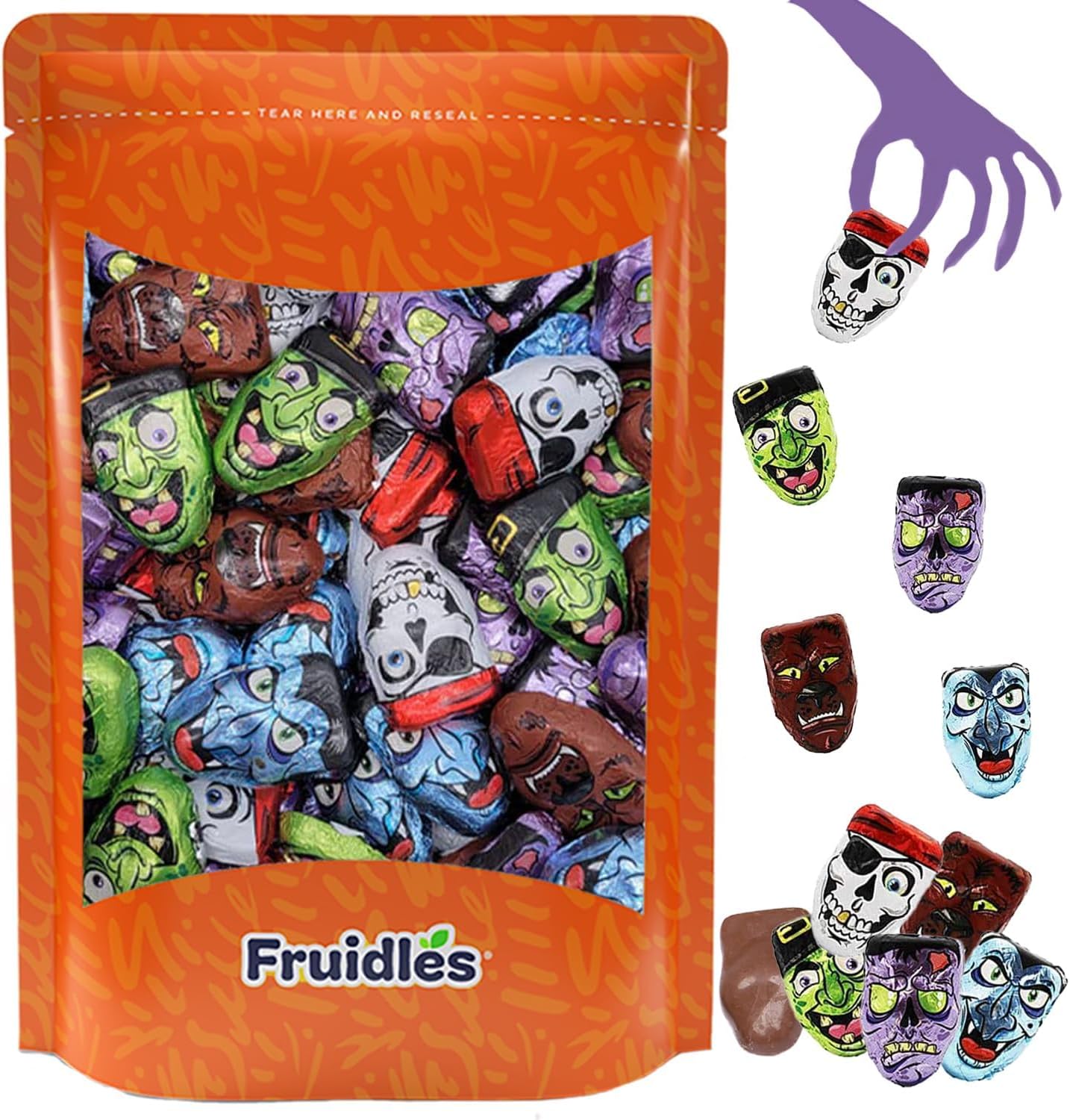 Halloween Monster Faces Mummies, Trick-Or-Treat Party Bag Fillers, Individually Wrapped in Multi-color Eye Design Foils, Kosher Certified (1 Pound)