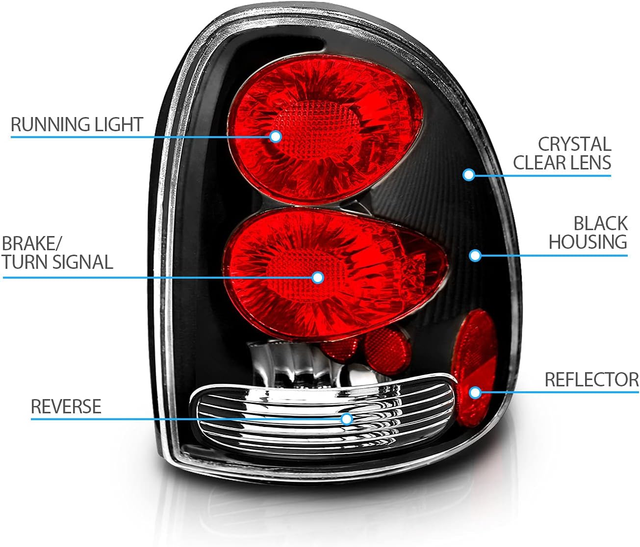 AmeriLite Black Euro Tail Lights for Dodge Caravan - Passenger and Driver Side