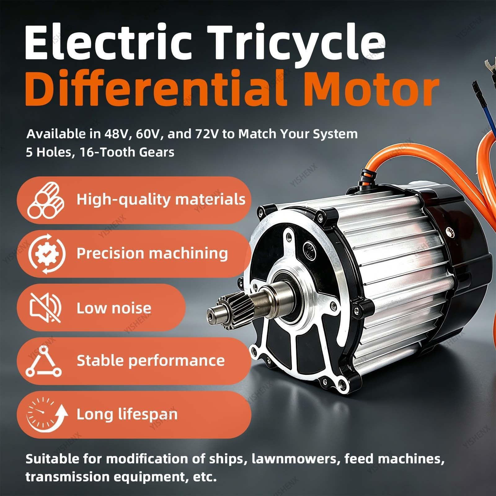 Silnik Trójkołowy Elektryczny 3200 Obr./Min, 48 V / 60 V / 72 V | Silnik Z Rdzeniem Z Czystej Miedzi 48 V / 60 V / 72 V, Obudowa Ze Stopu Aluminium, Do Elektrycznych Gokartów Czterokołowych