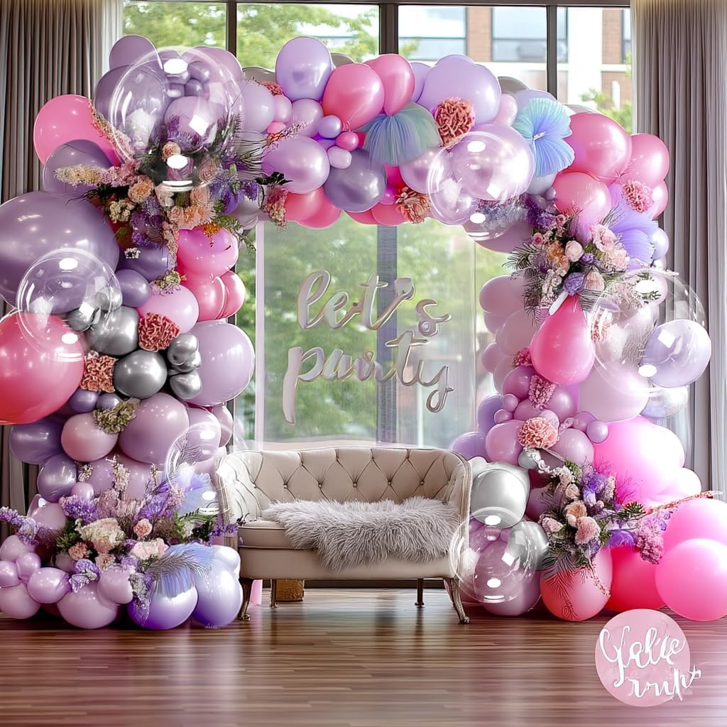 Pearl Purple White Balloon Arch DOUBLE STUFFED Purple White Balloons for Birthday Baby Shower Wedding Bridal Engagement Party Decorations