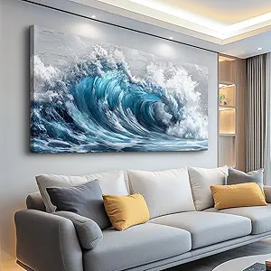 ZUITINGHUA Large Wall Decor For Living Room Canvas Wall Art For Office Modern Wall Decorations For Bedroom Ocean Waves Landscape Painting Black And White Pictures Artwork Room Home Decor 24x48 In