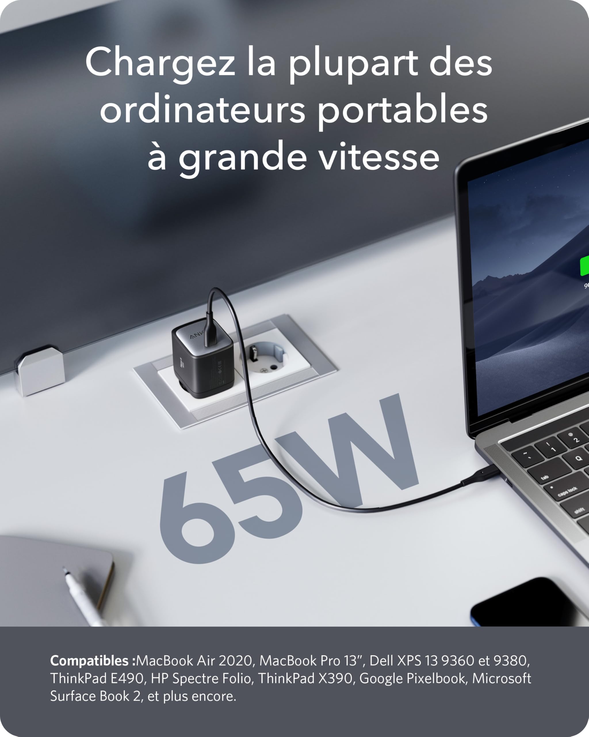 Anker Nano II Chargeur USB C 65 W avec Puissance de Charge Rapide, Technologie GaN II, Compatible avec MacBook Pro/Air, Galaxy S20/S10, iPhone 16, iPad Pro, Pixel