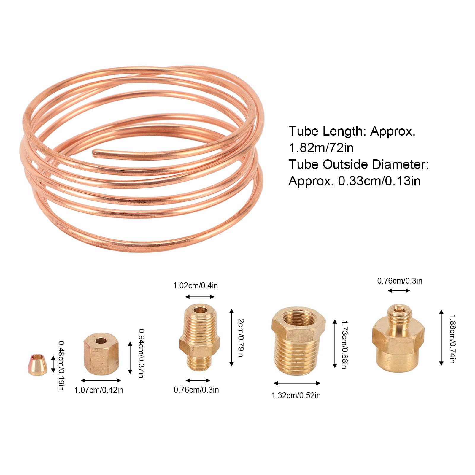 Lybunair Oil Pressure Gauge Tubing Kit, Brass Tube 72 Inch with 1/8 1/4 NPT Fittings for Automotive Marine Industrial Applications