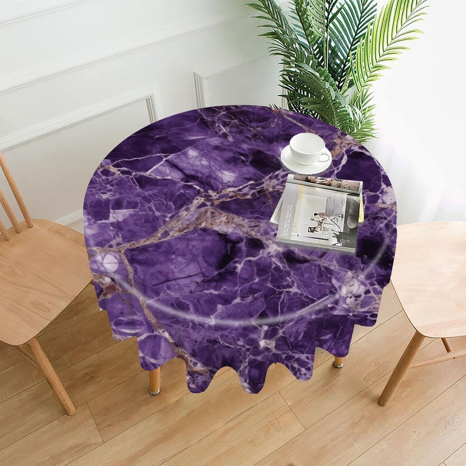 LZQPOEAS Marble Purplem Tablecloth Decorative Round Table Cloth Wrinkle Resistant Round Tablecloth Washable Circle Table Cover for Kitchen Dining Party Wedding Camping 60 Inch