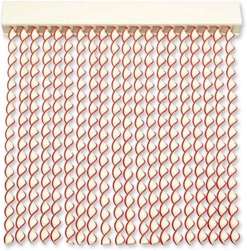 Genérico Tende per esterni anti-mosche | Materiale PVC e barra in alluminio | Ideale per terrazza e giardino (rosso-bianco, 90 x 230 cm)