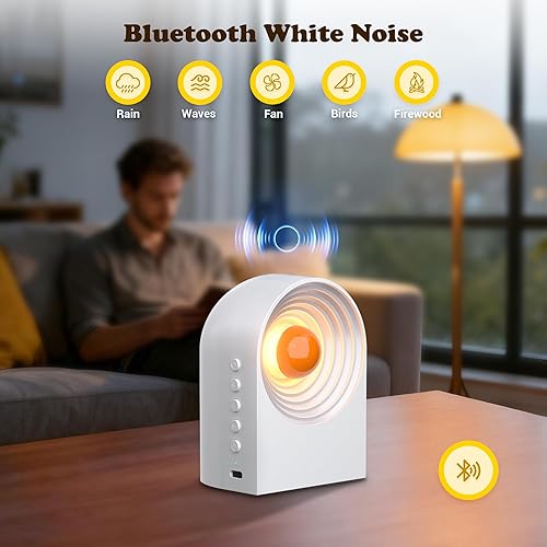 Miniatura 2 de UNEEDE Máquina de sonido de ruido blanco con funcionalidad Bluetooth, luz nocturna, temporizador, altavoz Bluetooth portátil con cancelación de