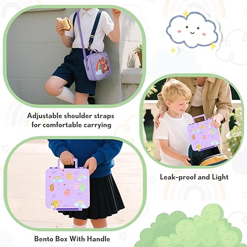 Miniatura 6 de Lonchera infantil con 5 compartimentos, tarro de alimentos aislado y recipiente para utensilios y salsas, bolsa de almuerzo y taza plegable de