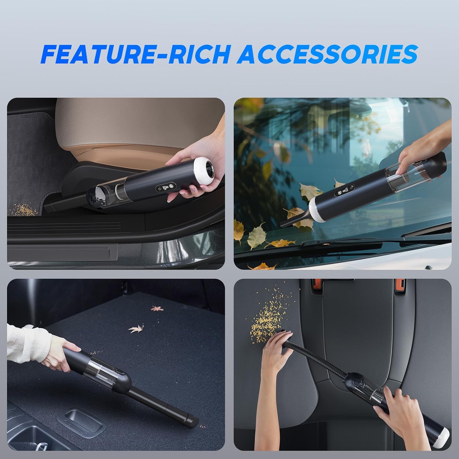 Car Vacuum Cleaner, Portable Cordless Handheld Vacuum with 18,000PA Suction, 3 Power Modes, Metal Body & LCD Display & LED Light, Mini Vacuum for Car, Home, Office, and Pet Cleaning