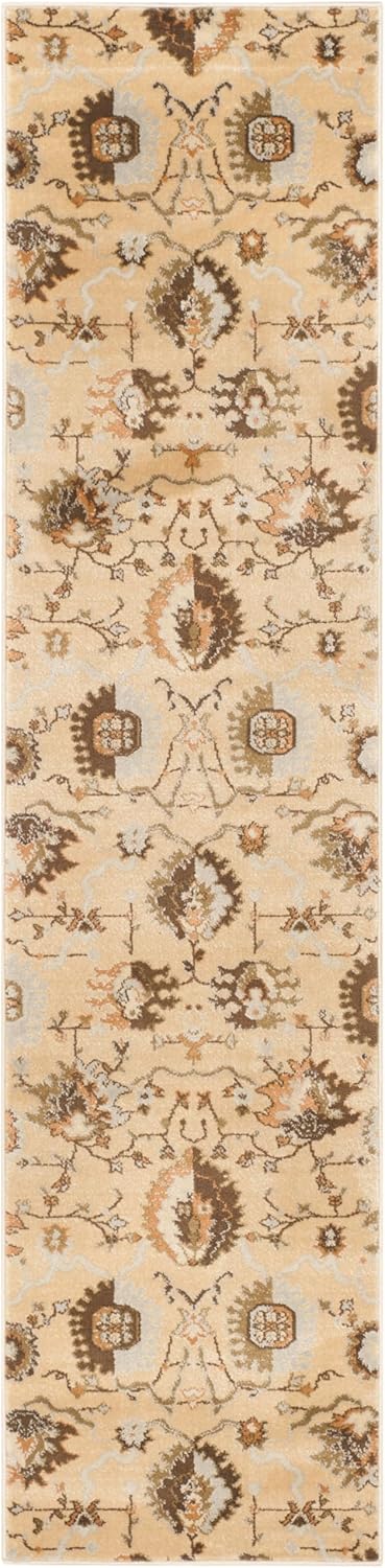 SAFAVIEH Florenteen Collection 2' x 8' Ivory / Brown FLR129 Traditional Non-Shedding Living Room Entryway Foyer Hallway Bedroom Runner Rug
