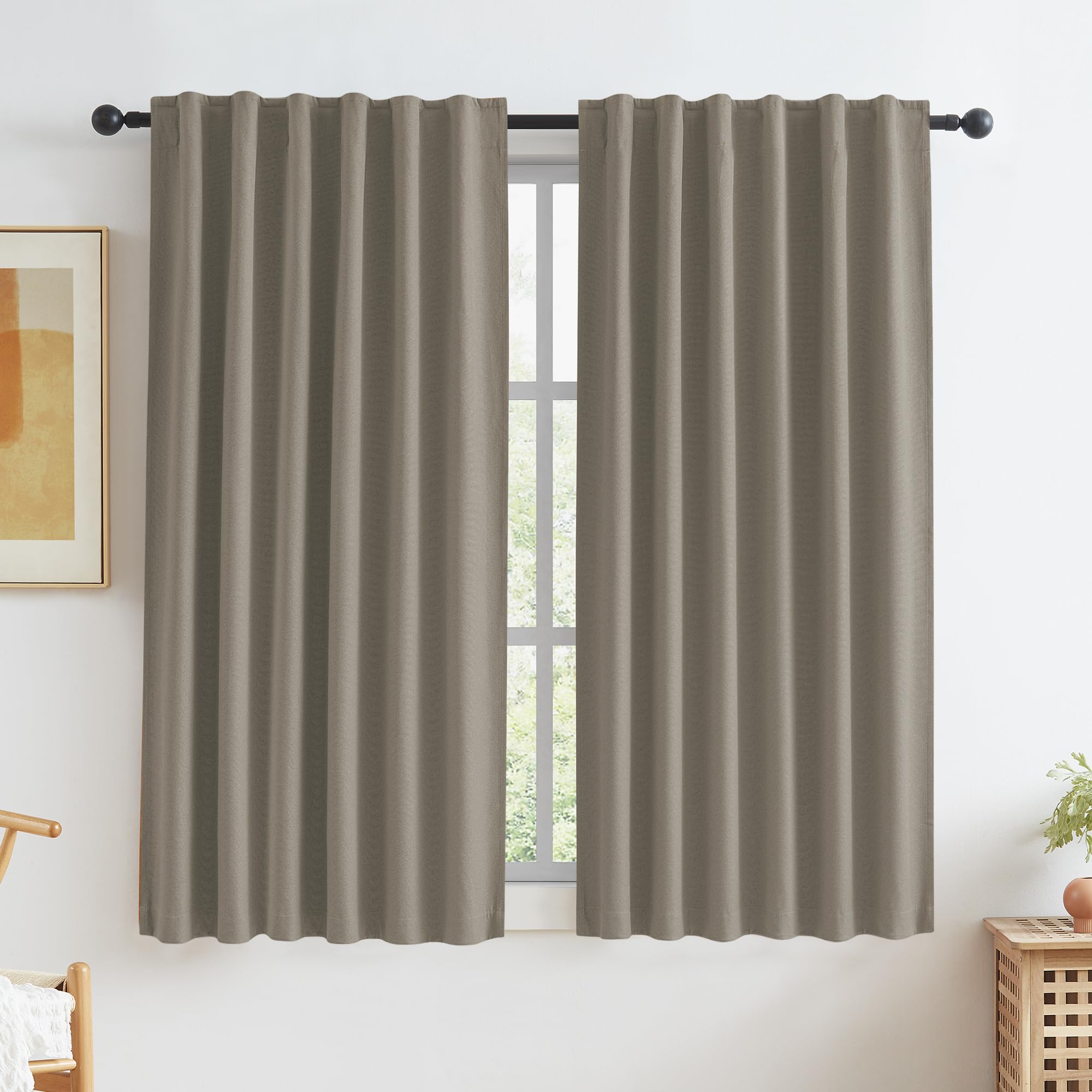 KEQIAOSUOCAI Taupe Blackout Curtains for Small Windows 100% Privacy Assured Thermal Insulated Blackout Shades Blinds for Bedroom 50 Inch Wides x 45 Inch Long 2 Panels Back Tab Pocket Hook Belt — image 1