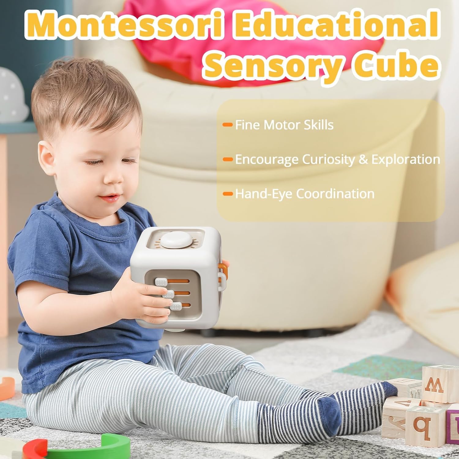 Busy Activity Cube for Fine Motor Skill Learning|Montessori Toys for 1 Year Old Boy Girl|Sensory Toys for Toddler 1-3|Travel Baby Toy for 12-18 Months|First Birthday Gift for 1 Year Old