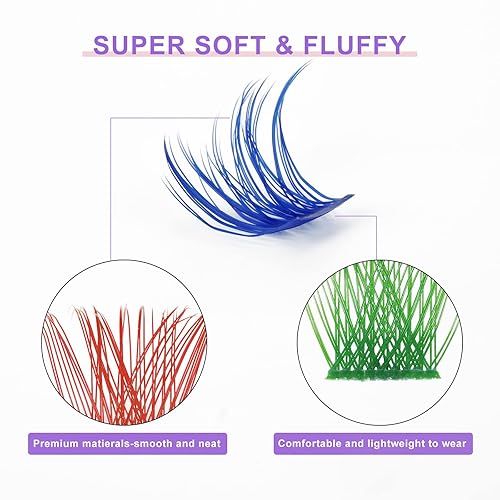 Miniatura 2 de QUEWEL Pestañas coloridas en grupo con raíz ancha, rizo CD, 0.472-0.630 in, con mezcla de marrón, azul, morado, verde, rojo, en estilos natural y