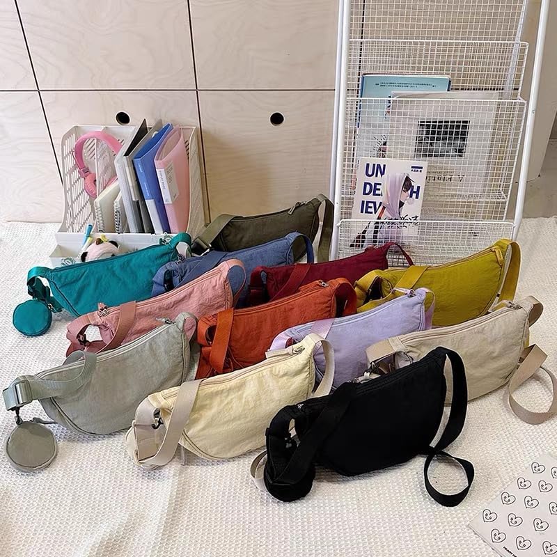 Nylon Crescent Crossbody Bag for Women Purses Trendy Men,Small Travel Sling Bag Hobo - Image 8