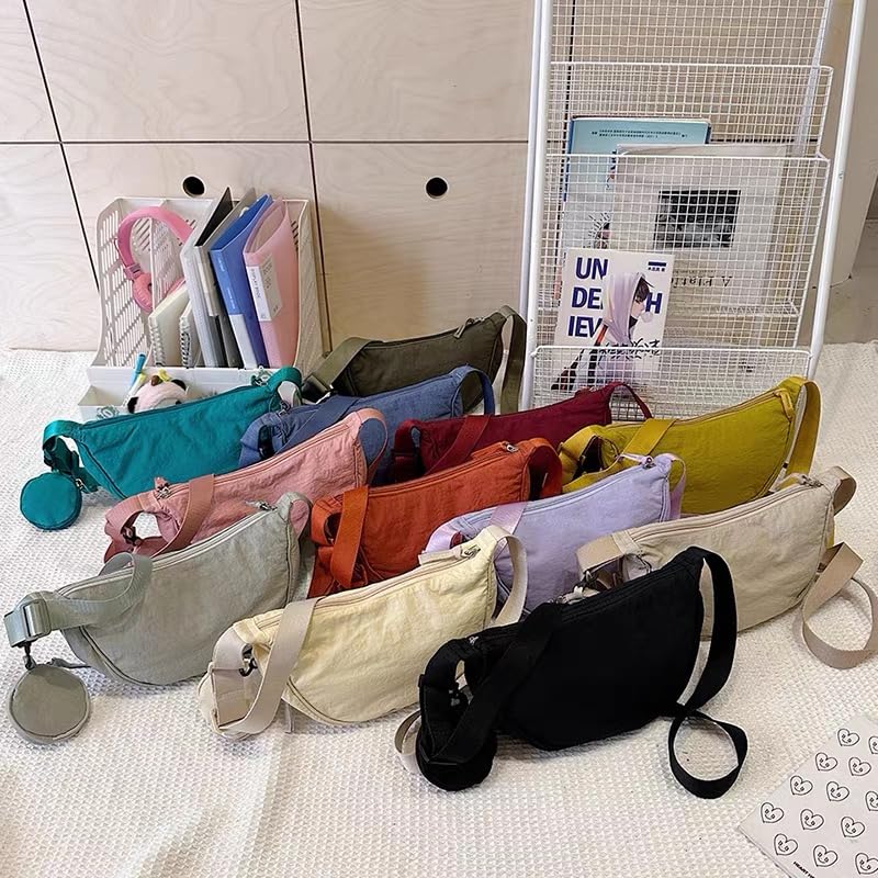 Image of Nylon Crescent Crossbody Bag for Women Purses Trendy Men,Small Travel Sling Bag Hobo