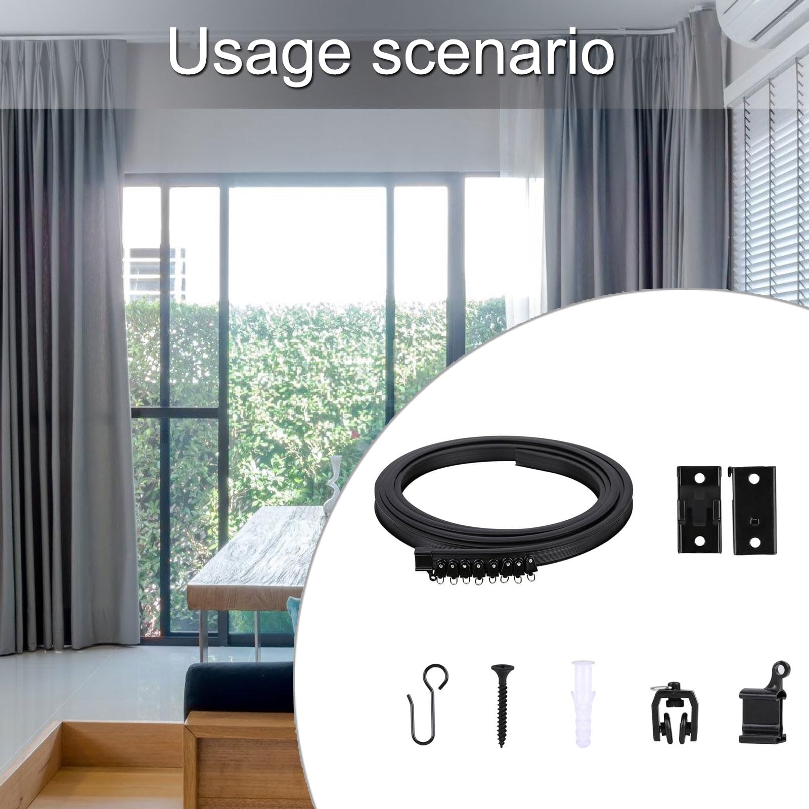 Flexibles schwarzes Vorhangschienen-Set – komplettes Zubehör für einfache Installation, biegbare Vorhangstange für Heimdekoration, vielseitig für Wohnzimmer, Schlafzimmer und mehr Ideal für Vorhänge