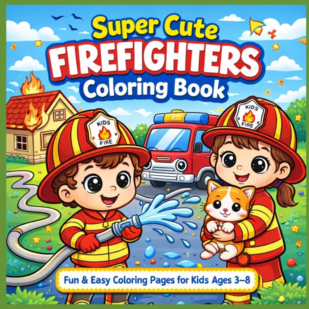 Super Cute Firefighters Coloring Book: Fun & Easy Coloring Pages for Kids Ages 3–8