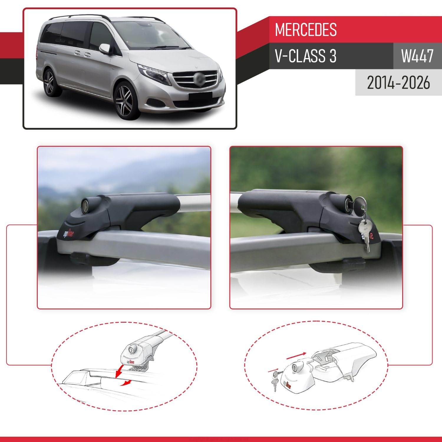 Compatible con Mercedes V-Class 3 (W447) 2014-2026 Modelo Ace-1 Barra de Techo Auto Portaequipajes Barras Transversales Gris Aluminio 2 Barras