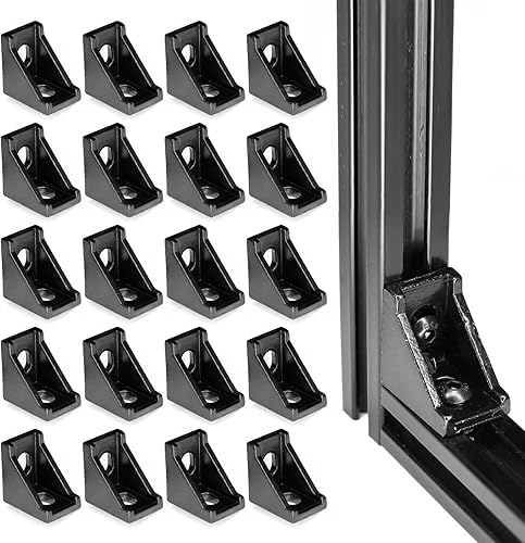 20 soportes de esquina en L negros, soportes de esquina de perfil de extrusión de aluminio 2020, soporte de esquina empaquetado en caja, uso para
