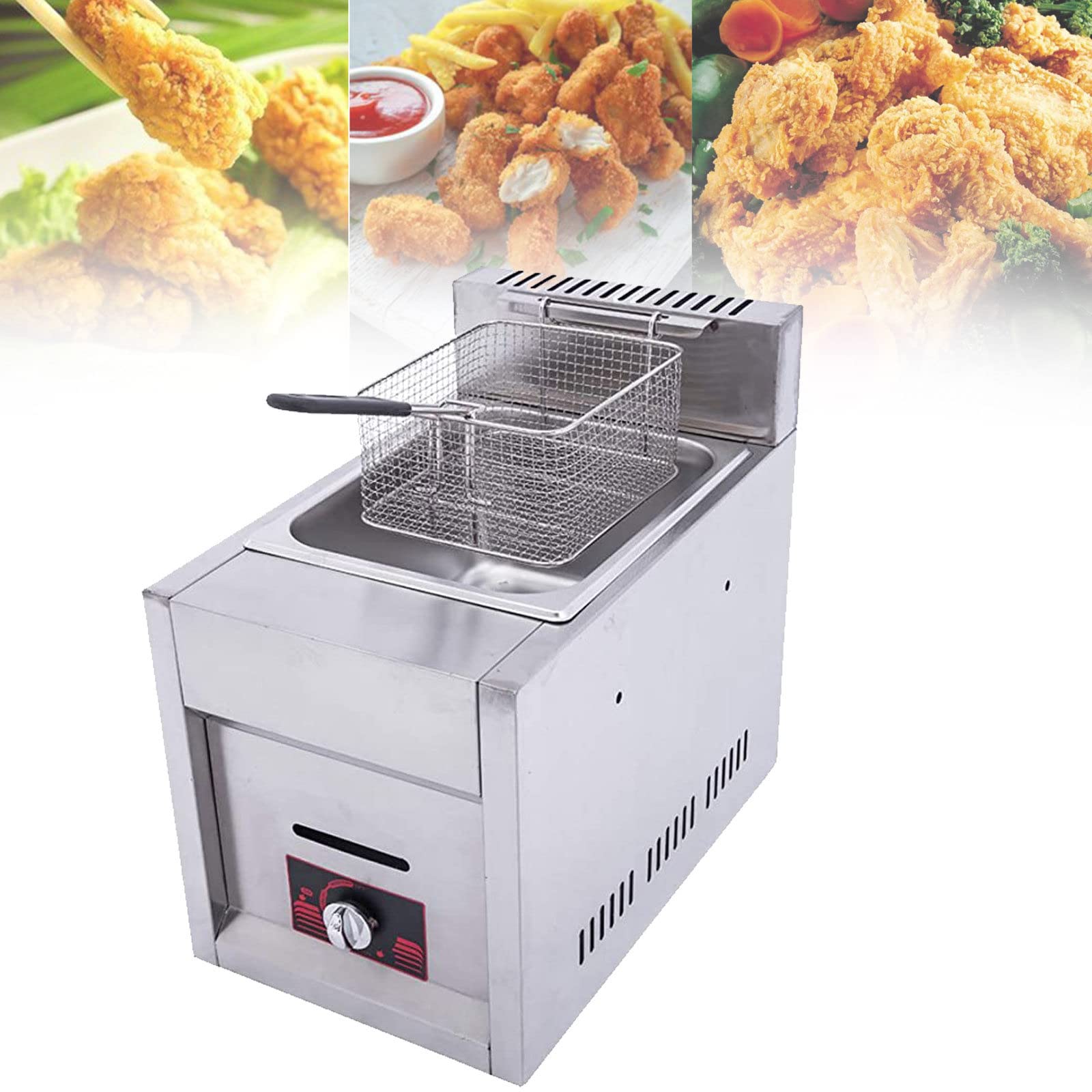 HTTGDGDH Commercial Gas Fryer, Stainless Steel Fryer, Countertop Stainless Steel Deep Fryer/Basket Lid, For Restaurant Home Use,